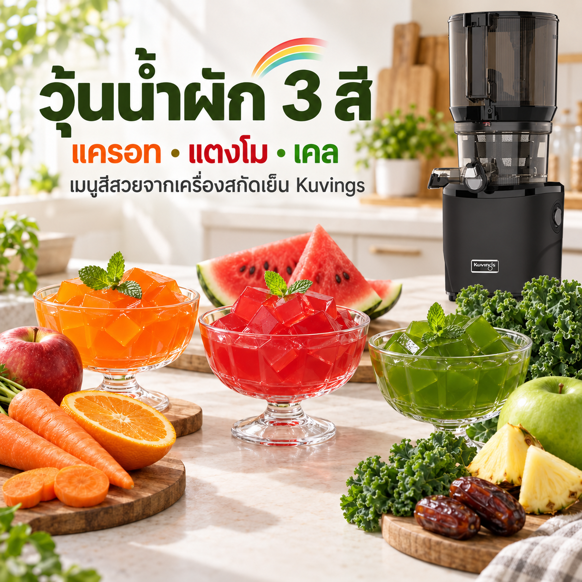 วุ้นน้ำผัก 3 สี 🌈 แครอท แตงโม เคล
